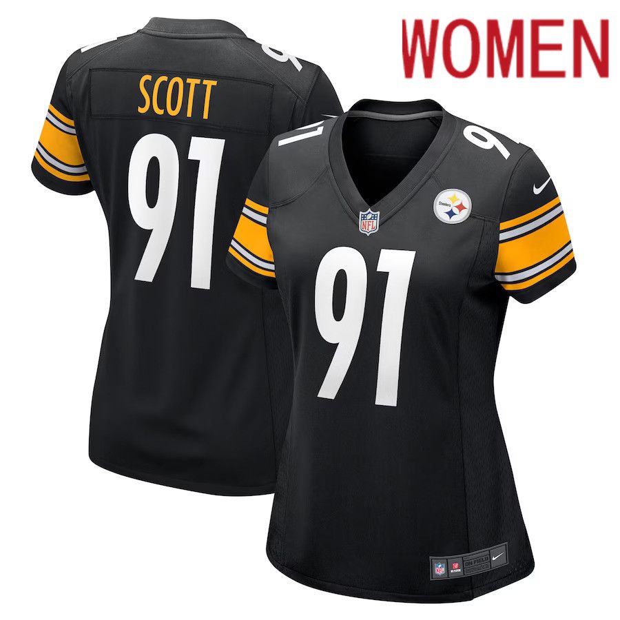 Women Pittsburgh Steelers #91 Delontae Scott Nike Black Game Player NFL Jersey->women nfl jersey->Women Jersey